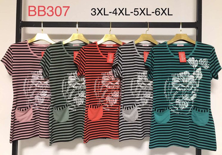 Футболка жіноча "ВВ307" (р: 3XL,4XL,5XL,6XL) мікс кольорів, в упаковці 5 шт. №369218 - Megasport