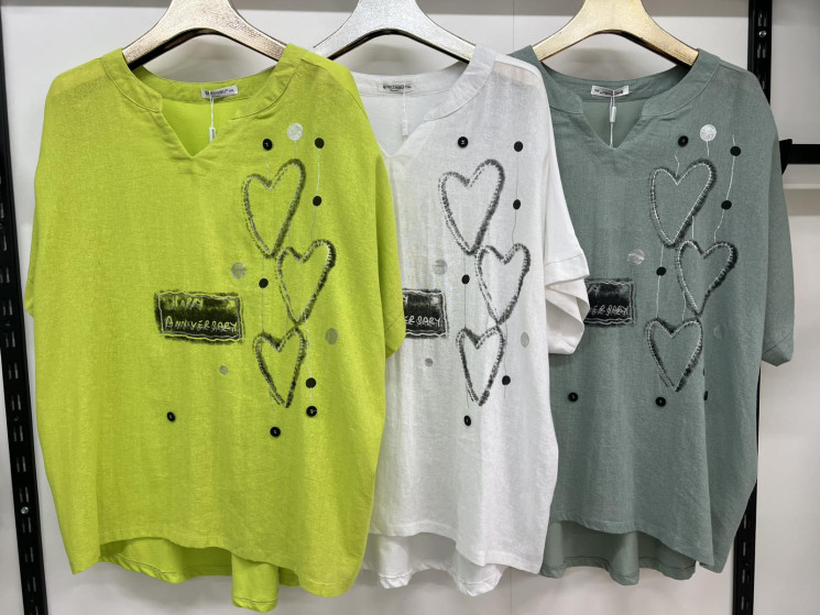 Футболка жіноча льон м.9599 (р:3XL-6XL) 3 кольора в упаковці 4 штуки  №762210 - Moda SE661