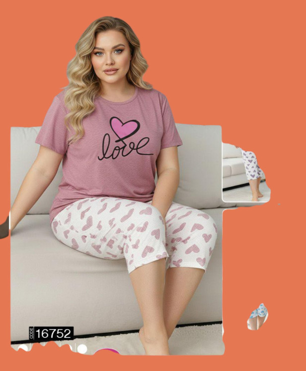 Піжама жіноча, котон, м.16752 (р. L-4XL), в упаковці 5 штук №342623 - Karahan HR1930
