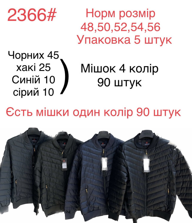 Куртка демісезонна чоловіча, плащівка, холофайбер, м.2366 (р. 48-56 ), 4 кольори, в упаковці 5 шт. №324310 - 