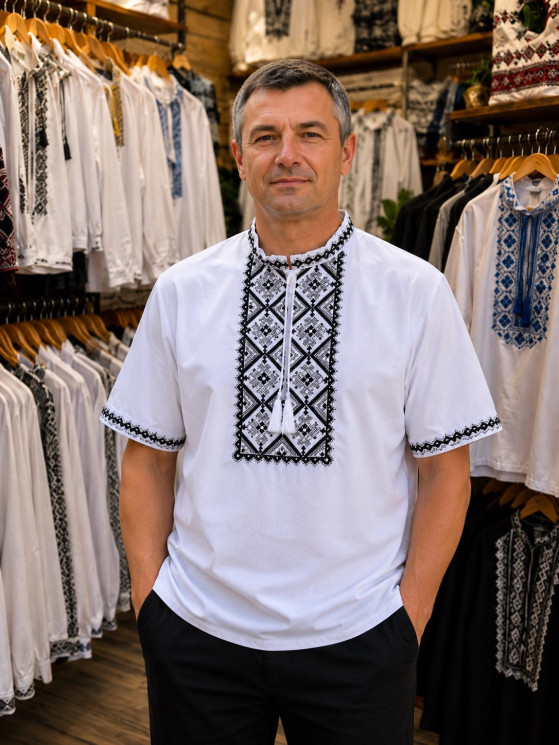 Вишиванка чоловіча, льон (Розмір: 48-56), в упаковці 5 штук №347128 - Delux 909