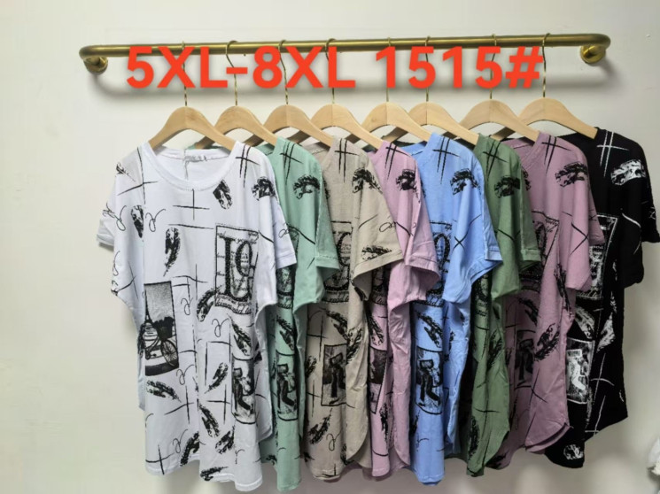 Футболка жіноча, трикотаж, м.1515 (р. 5XL-8XL ), 8 кольорів, в упаковці 4 штуки №325092 - 