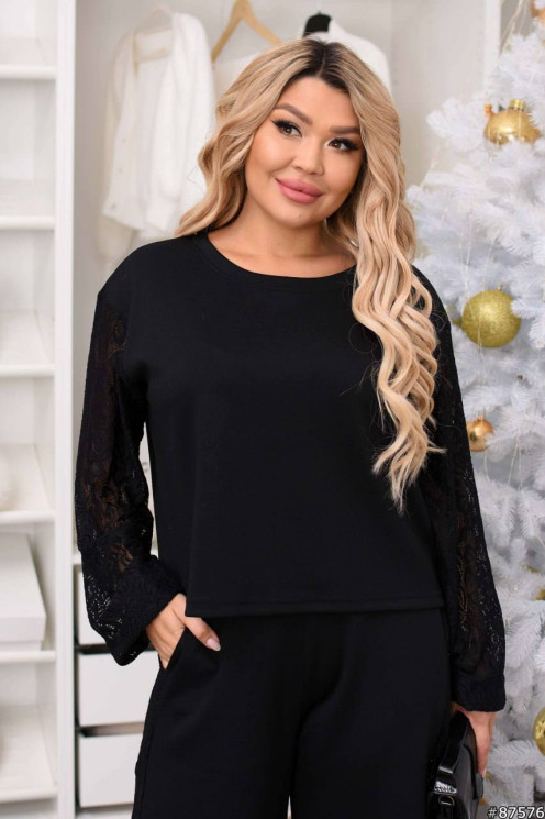 Костюм жіночий, італійський трикотаж + гіпюр м. 397 (р: 50-52, 54-56, 58-60) №818124 - 