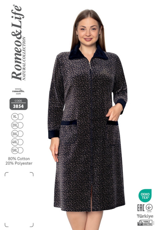 Халат жіночий "3854" велюр (р: XL,2XL,3XL,4XL,5XL) в упаковці 5 шт. №361165 - Romex HR1980