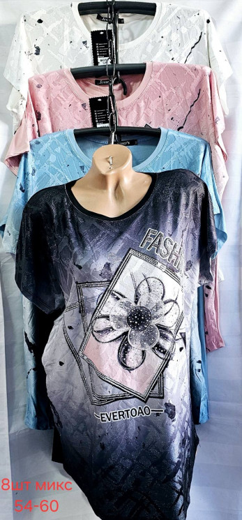 Футболка жіноча, трикотаж (р. 54–60), 4 кольори, в упаковці 8 штук №310079 - Iris BG/PO436