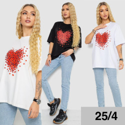 Футболка жіноча, м.25/4 (р. оверсайз), 3 кольора, в упаковці 3 штуки №750513
