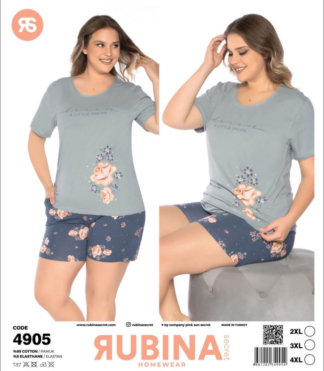 Піжама жіноча 4905, бавовна  (р. 2XL,3XL,4XL), в упаковці 3 шт. №306634 - Belio HR1840