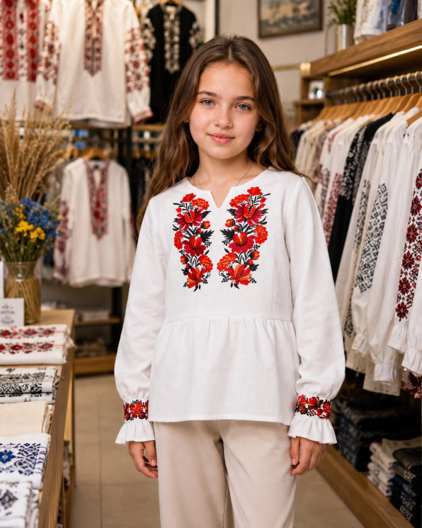 Вишиванка дитяча, льон (розміри: 104-146), в упаковці 11 штук №346524 - Delux 909