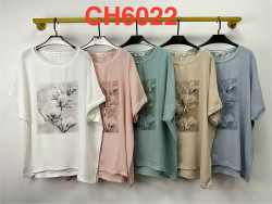 Футболка жіноча льон м.CH 6022 (р:3XL-4XL)  мікс кольорів в упаковці 5 штук  №761815