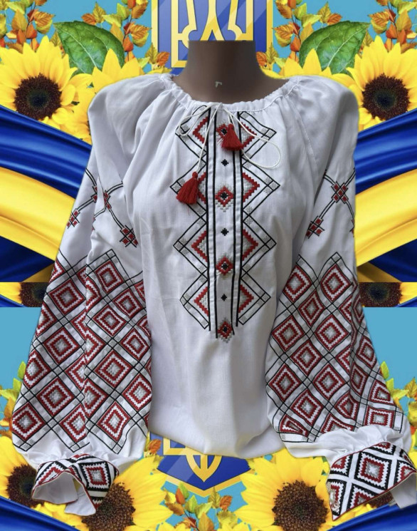 Жіноча вишиванка, льон (розміри: 48-56), в упаковці 5 штук №322927 - Delux 909