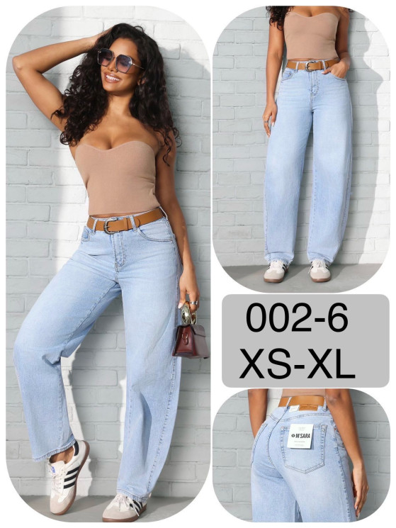 Джинси жіночі баггі стрейч з ременем м.002-6 (р:XS-XL) в упаковці 6 штук №761944 - UNO2Uva SER1864