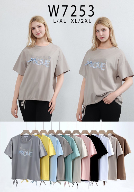 Футболка жіноча, котон, м.W7253 (розмір: L-2XL ), мікс кольорів, в упаковці 10 штук №342834 - Vanda SE1013