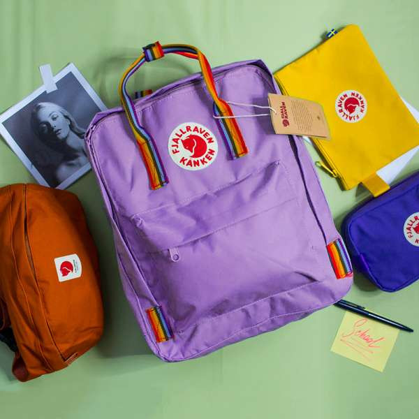 Рюкзак “Fjallraven Kanken” із райдужними ручками Лавандовий м.23620-16L (Розмір: 37*28*12 см) №755108 - Amsterdam HR277