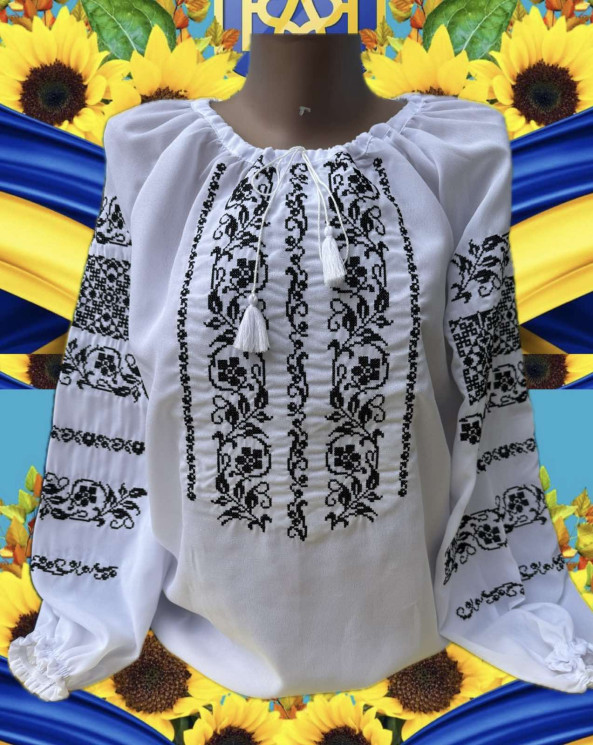 Жіноча вишиванка, креп/шифон (розміри: 48-56) в упаковці 5 штук №322928 - Delux 909
