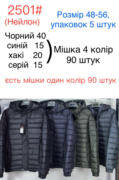 Куртка демісезонна чоловіча, плащівка, холофайбер, м.2501 (р. 48-56 ), 4 кольори, в упаковці 5 шт. №332481 - 