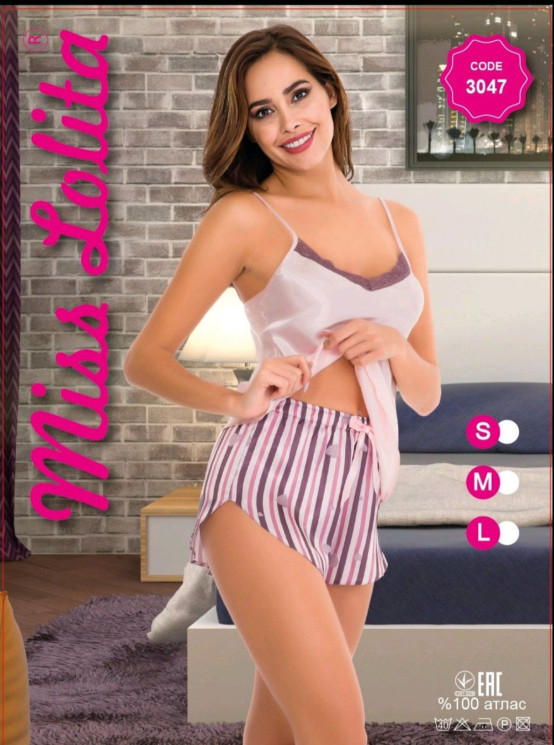 Піжама жіноча, атлас, м.3047 (Р: S, M, L ), в упаковці 3 штуки №330993 - Romeolife SE544