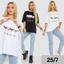 Футболка жіноча, м.25/7 (р. оверсайз), 3 кольора, в упаковці 3 штуки №750516