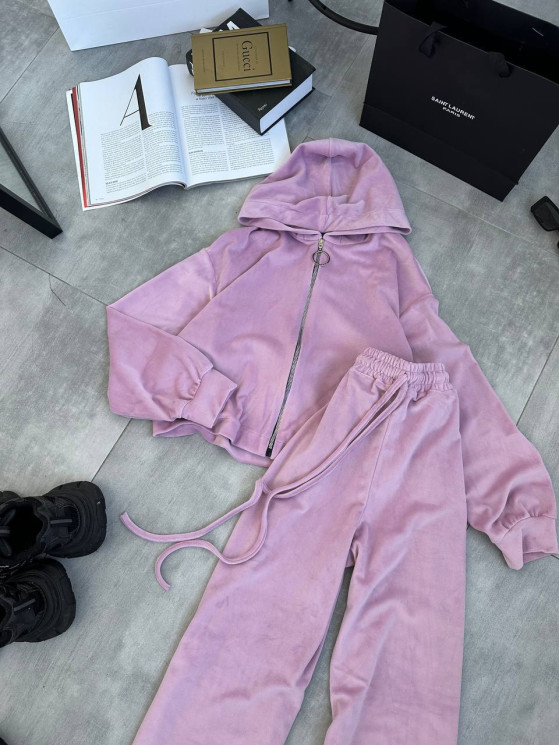 Костюм жіночий плюшевий, велюр спорт м. 627 (р. S-М, L-XL) пудра №412433 - 