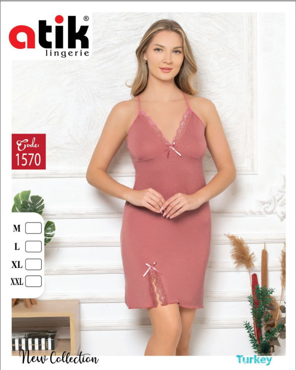 Нічна сорочка жіноча, бамбук, ажур, м.1570 (розмір: M-2XL ​), в упаковці 4 штуки №339683 - Karahan HR1930