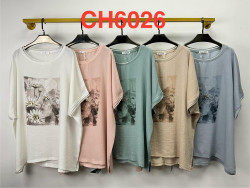 Футболка жіноча льон м.CH 6026 (р:5XL-6XL)  мікс кольорів в упаковці 5 штук  №761818
