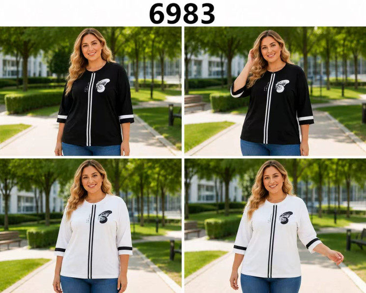 Кофта жіноча "6983" кашемір (р: 48-58) 2 кольори, в упаковці 6 шт. №389950 - Natasha SE669