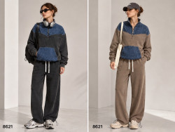 Костюм жіночий трикотаж із джинсовими вставками  м.8621 (р:M-XL) 2 кольора в упаковці 3 штуки №764643