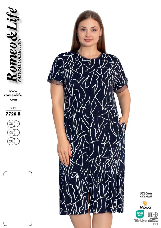 Халат жіночий "7726-В" коттон (р: 3XL,4XL,5XL) в упаковці 3 шт. №364673 - Romex HR1980
