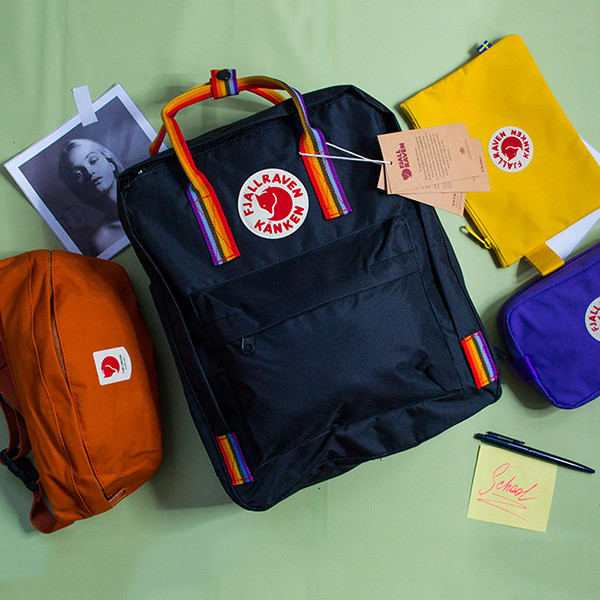 Рюкзак “Fjallraven Kanken” із райдужними ручками Чорний м.23620-16L (Розмір: 37*28*12 см) №755110 - Amsterdam HR277