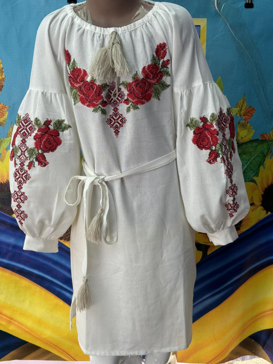 Сукня вишиванка дитяча, льон, (розміри: зріст 122-146), в упаковці 5 штук №317251 - Delux 909