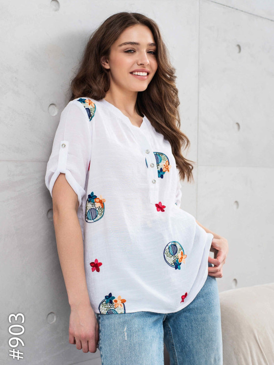 Блузка жіноча з вишивкою льон  м.903  (Розмір: XL-4XL)  в упаковці 4 штуки  №756461 - Coolme WE3111