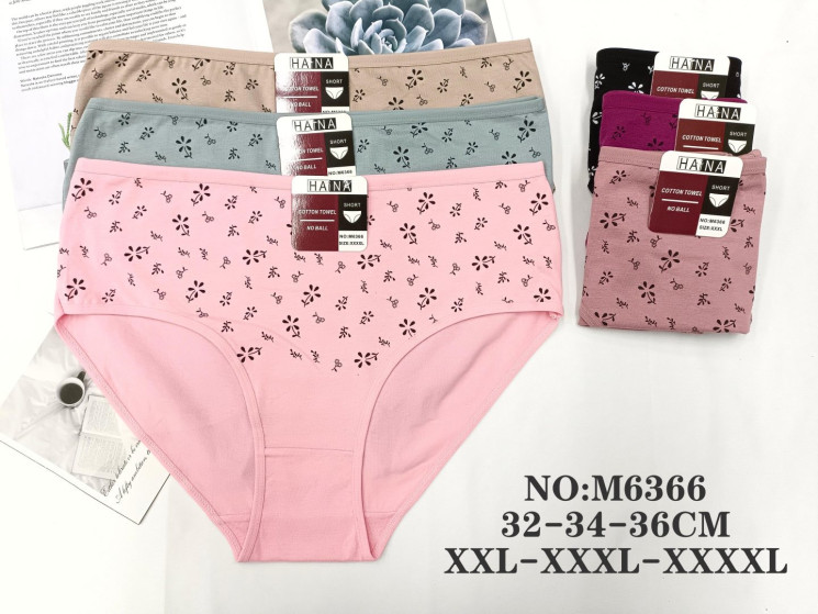 Труси жіночі, котон, м.M6366 ( розмір: XL-3XL ), мікс кольорів, в упаковці 12 штук №345696 - VanKiey 434