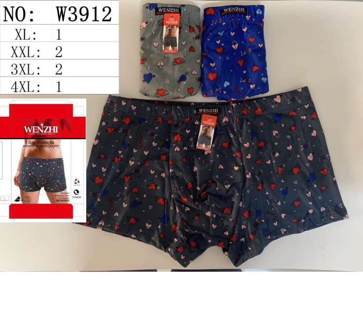 Труси чоловічі, котон, м.W3912 (розмір: XL-4XL), в упаковці 24 шт. №315239 - VanKiey 434
