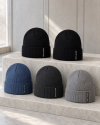 Шапка дитяча з відворотом, акрил, одинарна в'язка, м.TOMMY HILFIGER (Розмір: 54-55 см), різні кольори, в упаковці 5 штук №347743