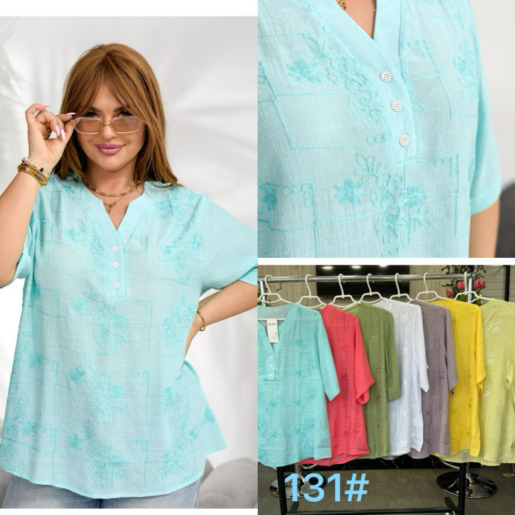 Сорочка жіноча, льон, м.131 (Розмір: XL–4XL), мікс кольорів, в упаковці 8 штук №342319 - Iris BG/PO 436
