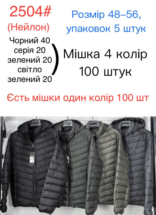 Куртка демісезонна чоловіча, плащівка, холофайбер, м.2504 (р. 48-56 ), 4 кольори, в упаковці 5 шт. №332484 - 