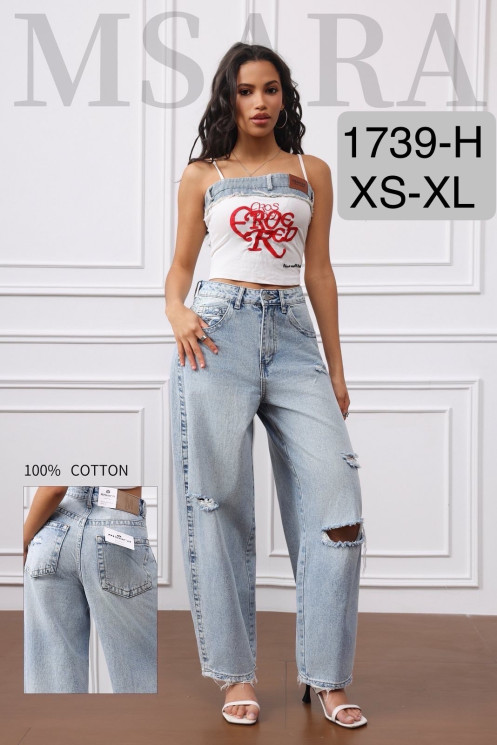 Джинси жіночі баггі стрейч рвані м.3127-6 (р:XS-XL) в упаковці 6 штук №761949 - UNO2Uva SER1864