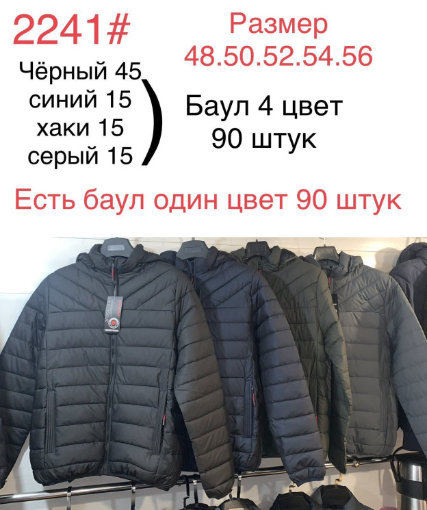 Куртка демісезонна чоловіча, плащівка, холофайбер, м.2241 (р. 48-56 ), 4 кольори, в упаковці 5 шт. №324314 - 