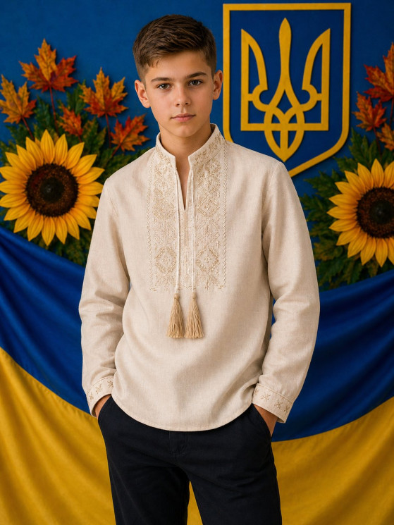 Вишиванка дитяча, льон (розміри: 98-140 ), в упаковці 8 штук №343277 - Delux 909