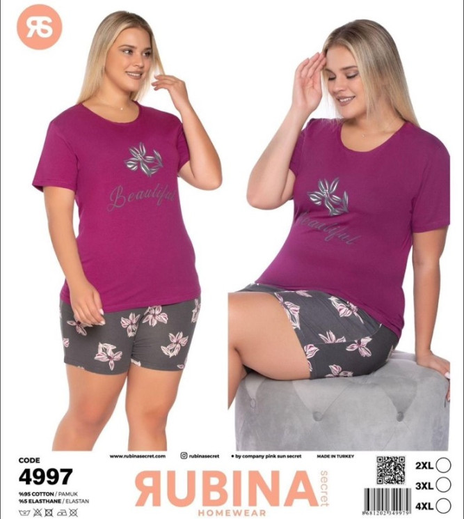 Піжама жіноча "4997" котон (р: 2XL,3XL,4XL) в упаковці 3 шт. №383563 - DisneyOpt SE893