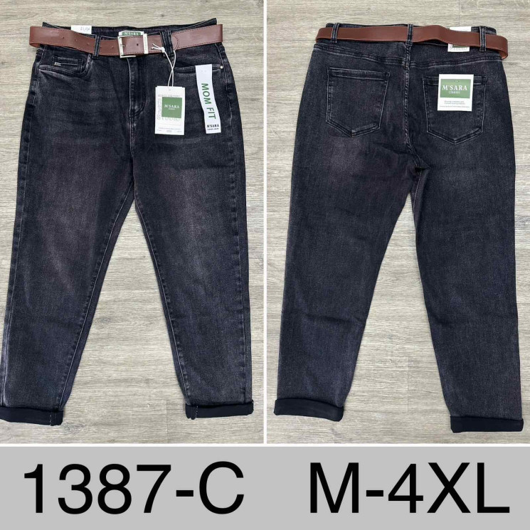 Джинси жіночі батал мом з ременем м.1387-С (р:M-4XL) в упаковці 6 штук №764059 - UNO2Uva SER1864