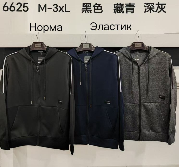 Худі чоловіче, еластик, м.6625 (Розмір: M-3XL ), 3 кольори, в упаковці 5 шт. №332828 - 